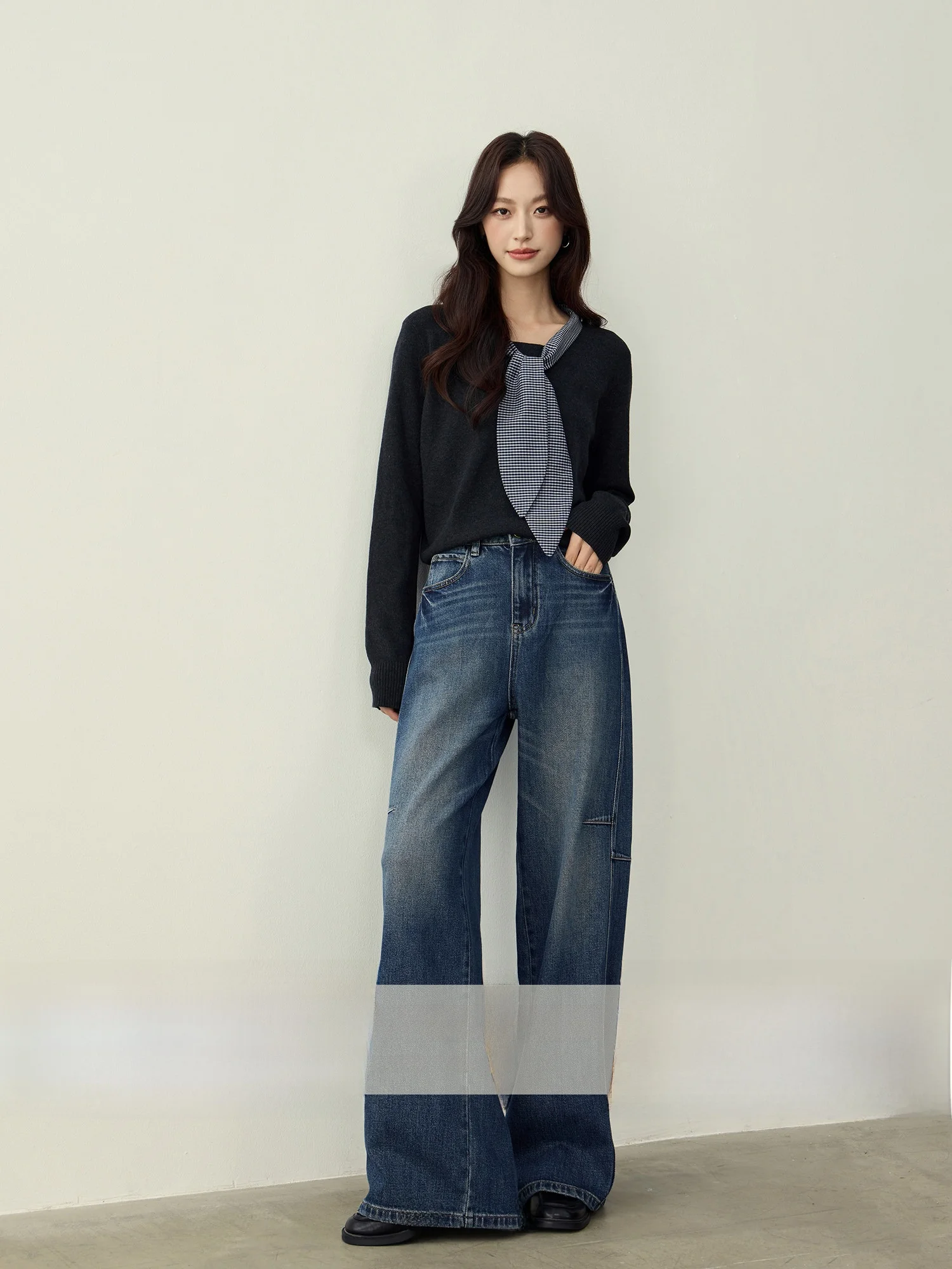 

Прямые синие джинсы с высокой талией, женские свободные широкие брюки, повседневные удобные джинсовые брюки с грушевым принтом