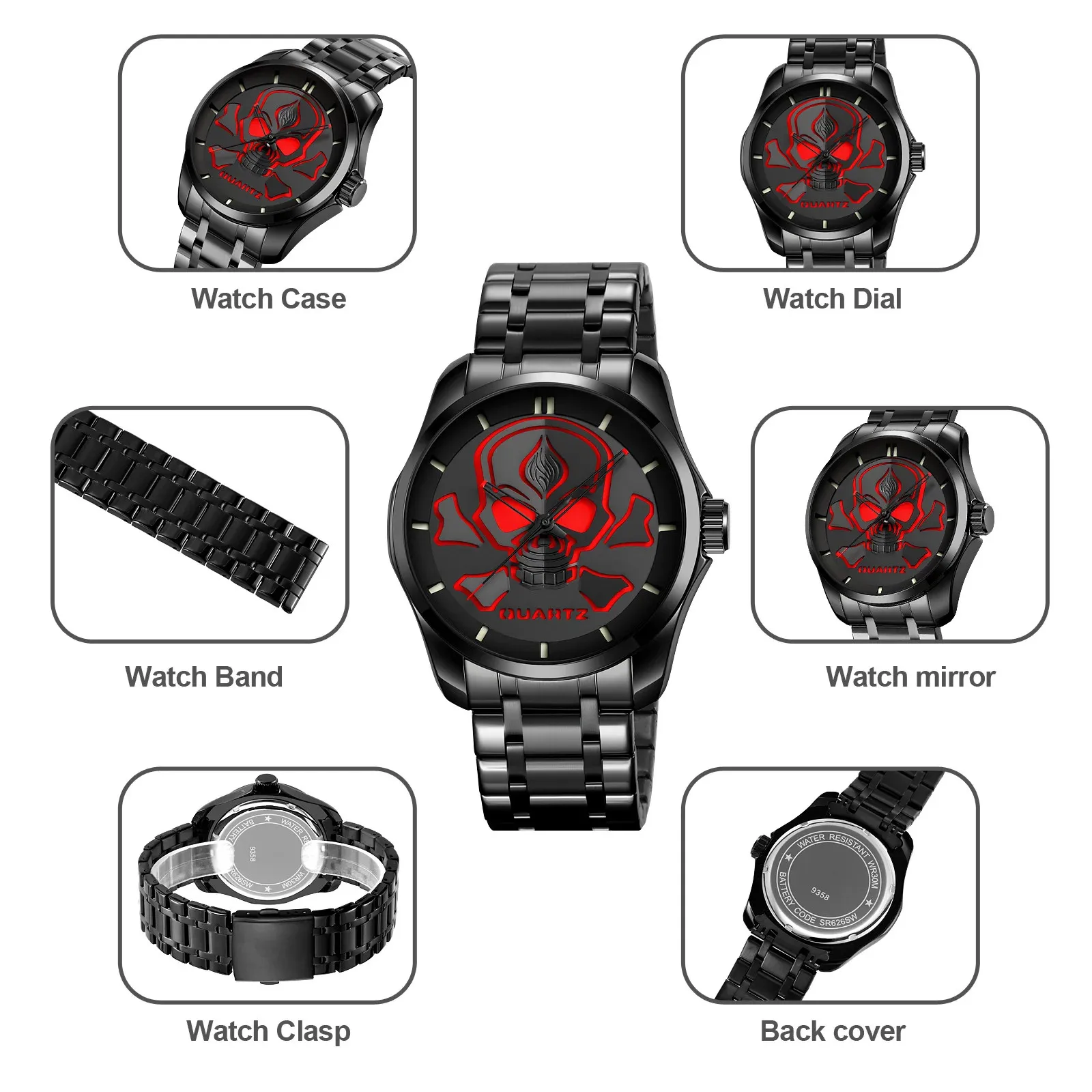 Style Wristwatch Mens Quartz Waterproof Cool Casual SKMEI 9358 Gothic
