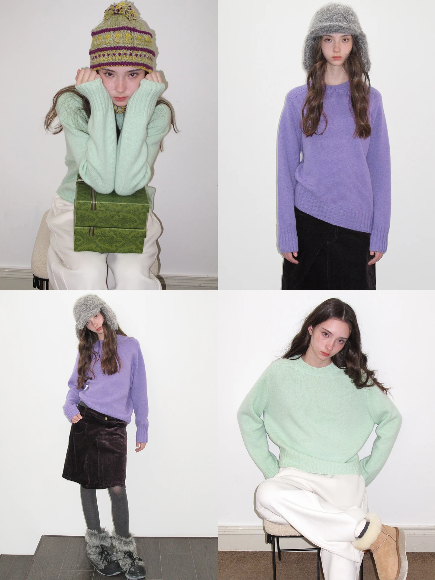 

Mint Violet 00 Wool Warm Not Fle-Priling Slant Hem Sweater Casual Sle Stand Version Winter Collection Women's Knitwear