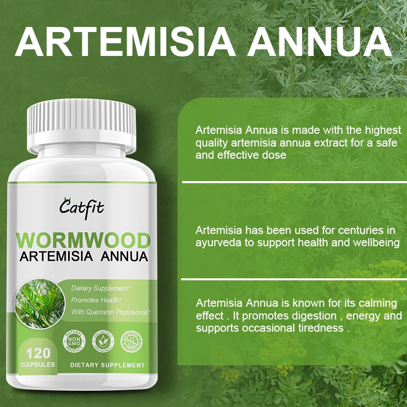 Catfit Artemisia Annua Wormwood Capsule for Amicrobial Balance Body Detox Digestive Health Liver&Kid ney&Intestinal Cleanse