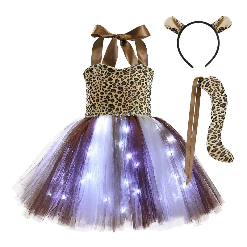 Kids' LED Light-Up Tulle Tutu Dress,  Sleeveless Cartoon Princess Dress for Girls,  Costume for Halloween & Birthday Parties