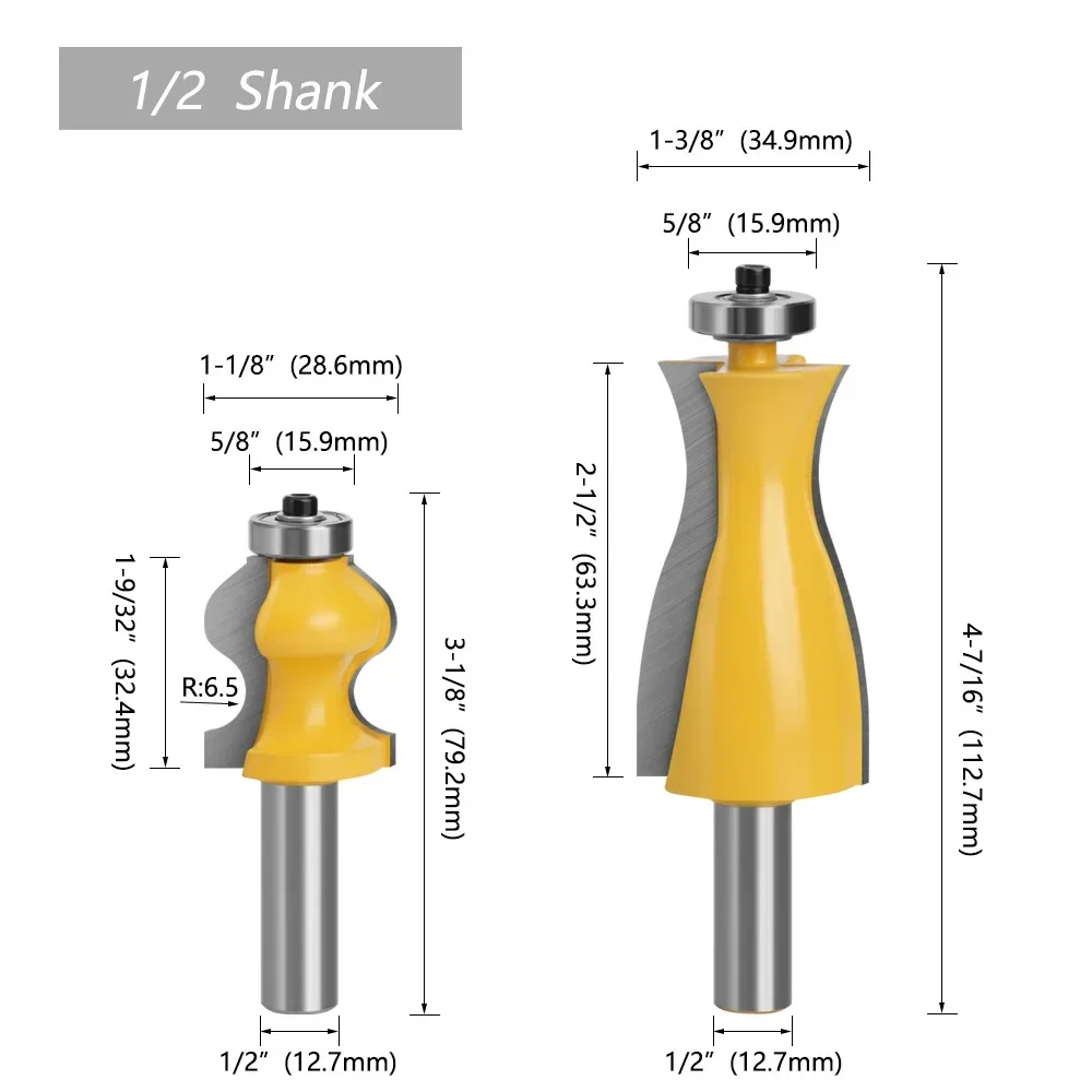 2 PC/Set 12mm 1/2" Shank Legs Foot Mold Router Bits Set Jewelry Box Side Milling Cutters Woodworking Cutter Tenon Milling Cutter