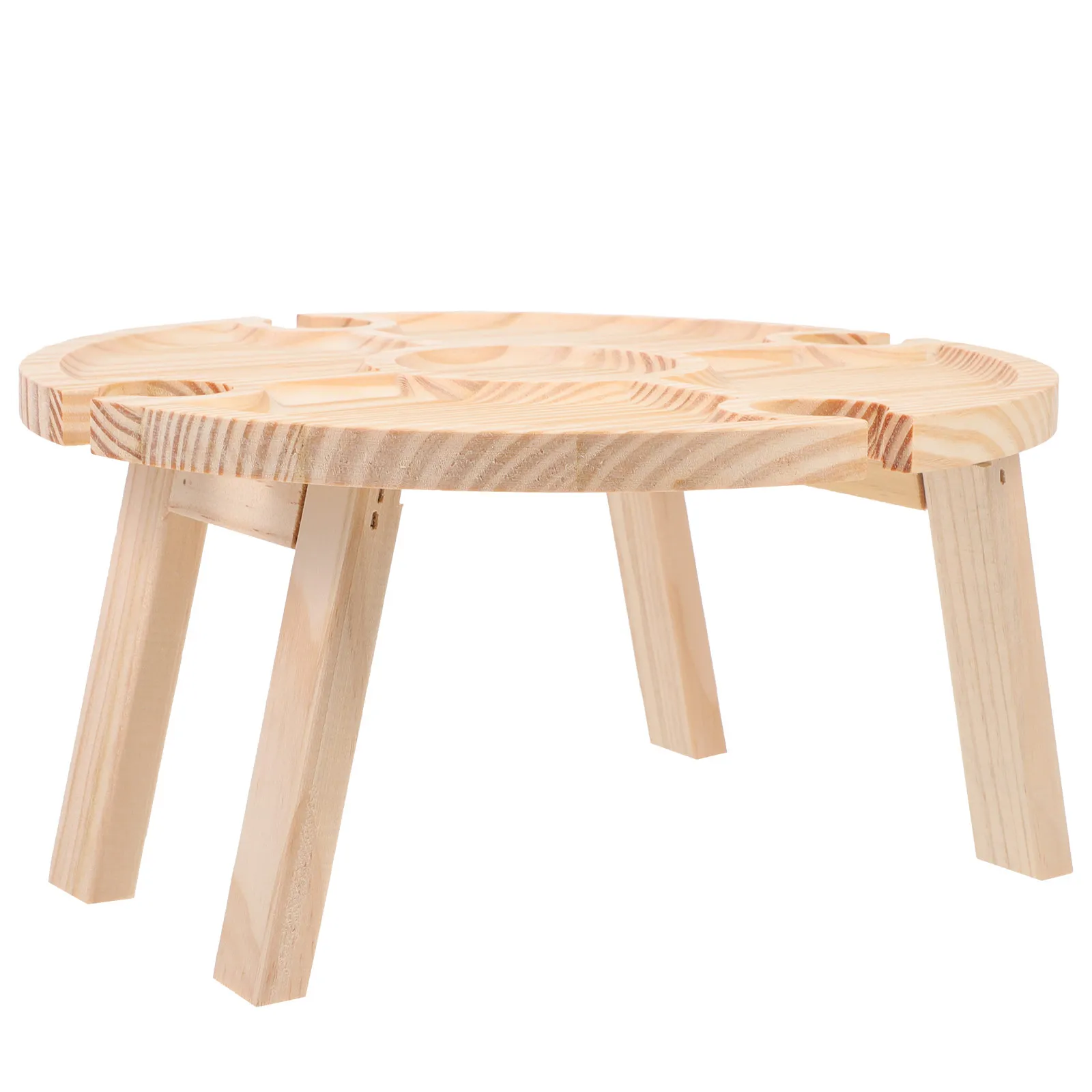 

1pc Portable Wooden Table Foldable Outdoor Snack Storage Round Serving Desk For Wine Table Party Grass Sand Use
