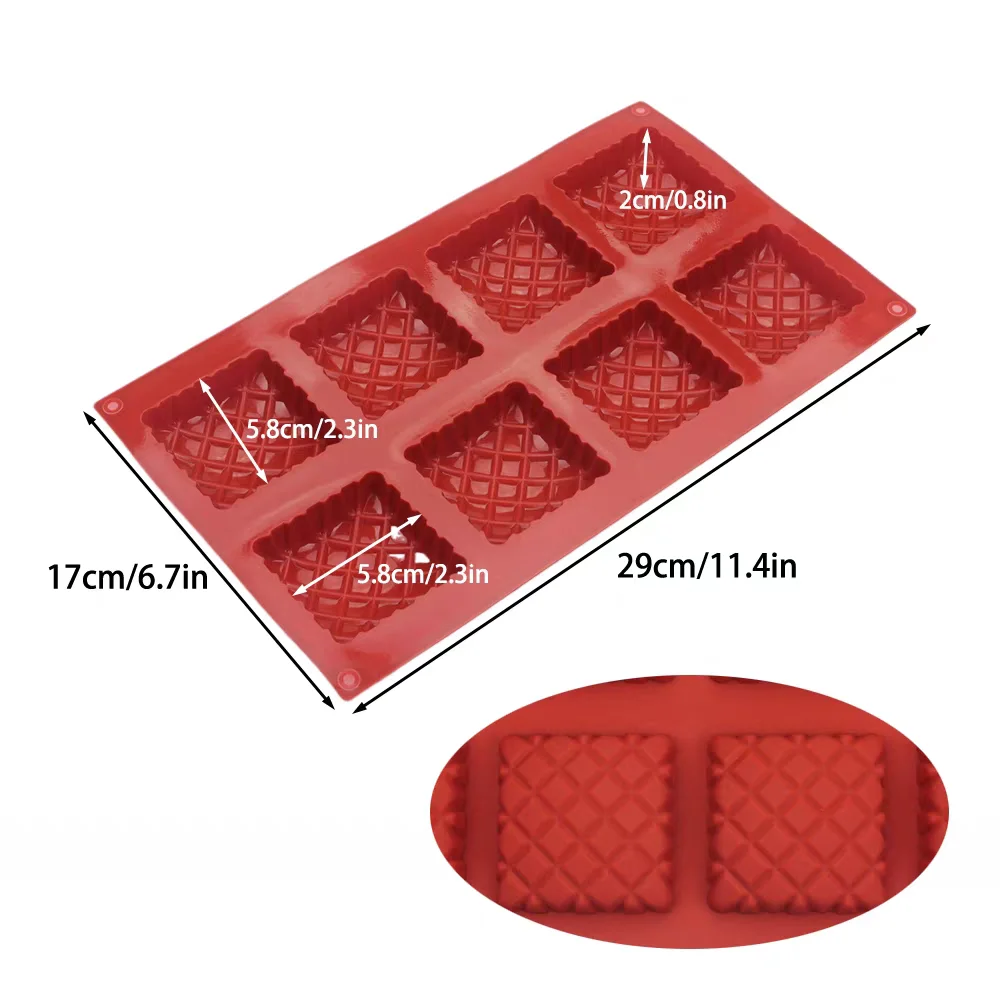 Grid Texture Silicone Block Chocolate Mold 8 Hole Pillow Cake Waffle Biscuit Jelly Pudding Ice Cube Handmade Soap Baking Mould ﻿