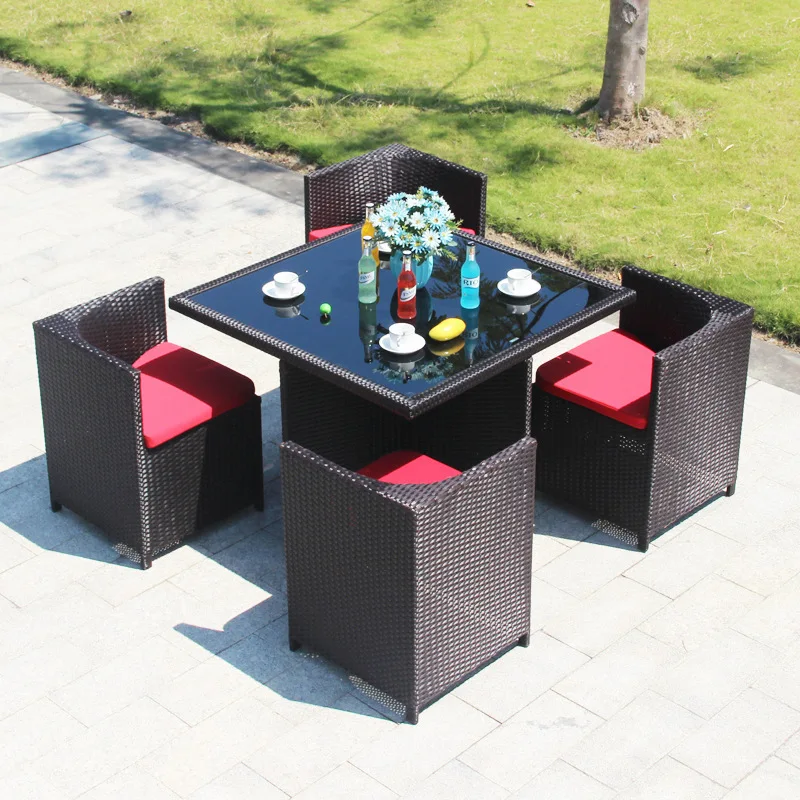 

Factory Waterproof Comfortable Patio Wicker Rattan Glass Top Table And Chairs Outdoor Rope Pool Furniture Set