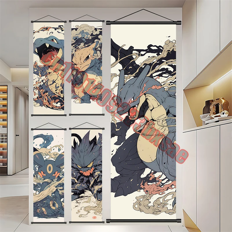

Classic Anime Pokemon Gengar Bulbasaur Charizard Premium Art Scroll Drawings Suitable for Bedroom Decoration Children's Gifts