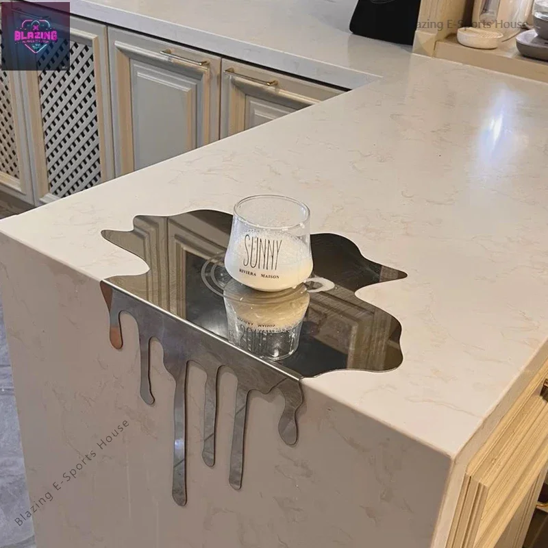 Light luxury high-grade stainless steel fluid water drop three-dimensional ornament model room living room dining table bar