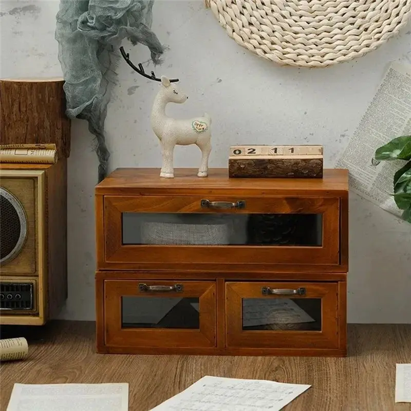 J1UL1N Office Desktop Organizer Wooden Drawer Storage Box For Computer Monitor& Dressing Table, Increased Shelf Cabinet