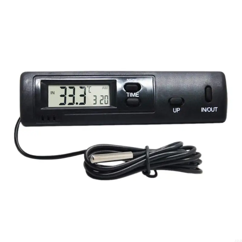 A2UD Car Digital Thermometer LCD Display In Out Clock Household Thermometer