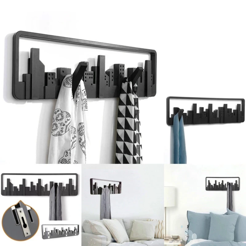 

Wall Hanger Mount Multipurpose Hook Pastoral Style Black Coat Hanger Durable Cityscape Art Clothes Hanger Decorative