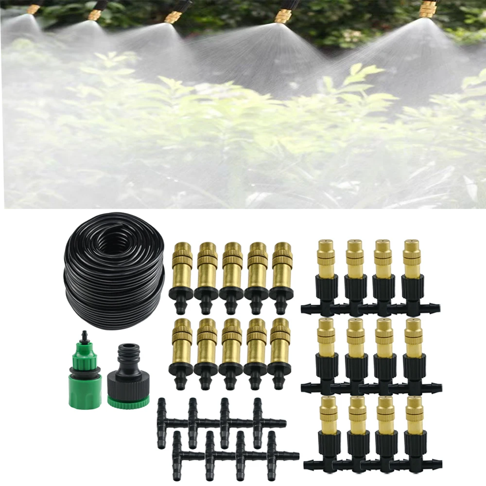 10/30M Outdoor-Bewässerungssystem mit Kupfer-Nebeldüsen und Tropfbewässerungs-Kit für Gartenbewässerung und Luftbefeuchtung
