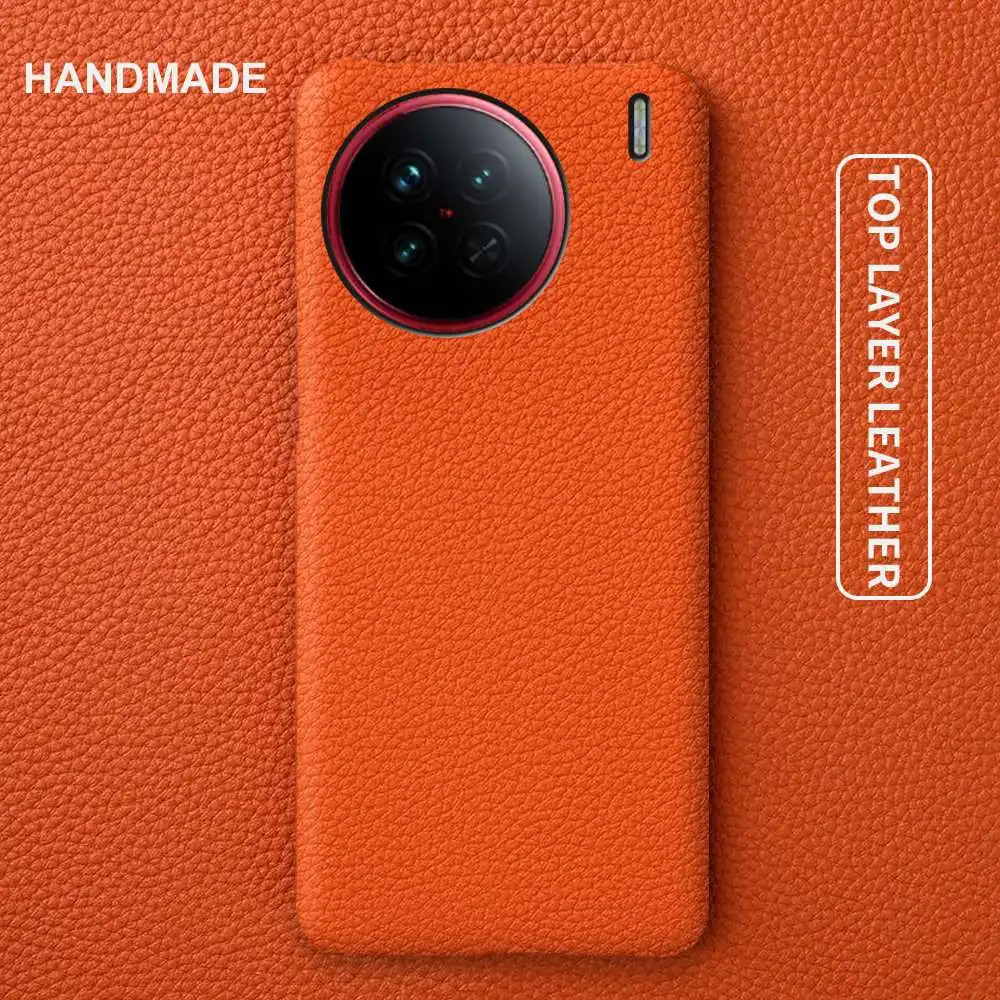 For VIVO X90 Pro Plus Case Luxury Genuine Leather Phone Cover X80 Pro X80Lite Handcraft Bussiness Protection Funda Shell Capa