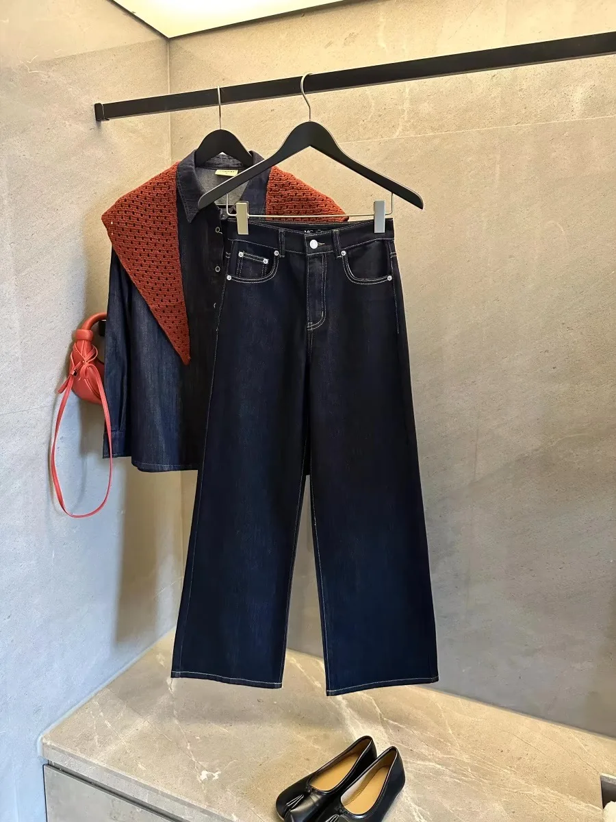 

Qin Lan Spring 2026 New Style Women's Straight Leg Jeans Retro mid Waist Versatile Slimming Cotton Denim Pants