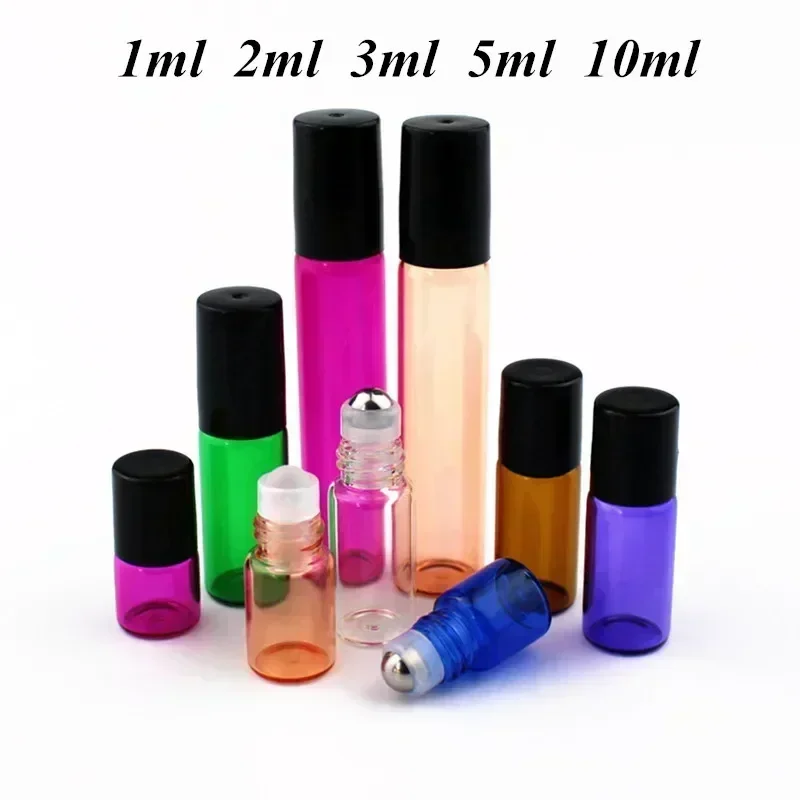 100pcs 1ml 2ml 3ml 5ml 10ml Thin Glass Roll on Bottle Sample Test Roller Essential Oil Vials with Stainless Steel Ball