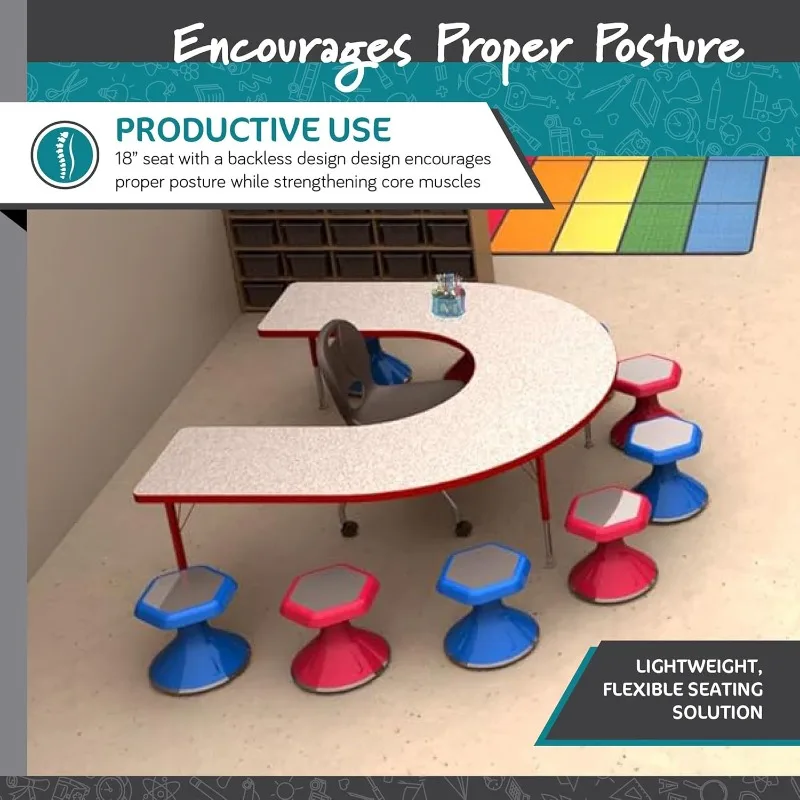 مقعد تعلم نشط بدون ظهر لمكاتب المكاتب والفصول الدراسية، كرسي متذبذب للتعلم النشط مع حركة هزازة، 18 بوصة ارتفاع، أسود #6