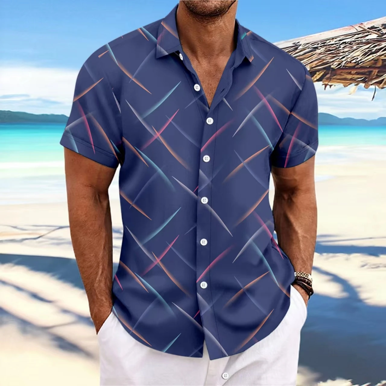 

Summer casual beach short-sleeved shirt for Men loose lapel short-sleeved Fashion Men's wear