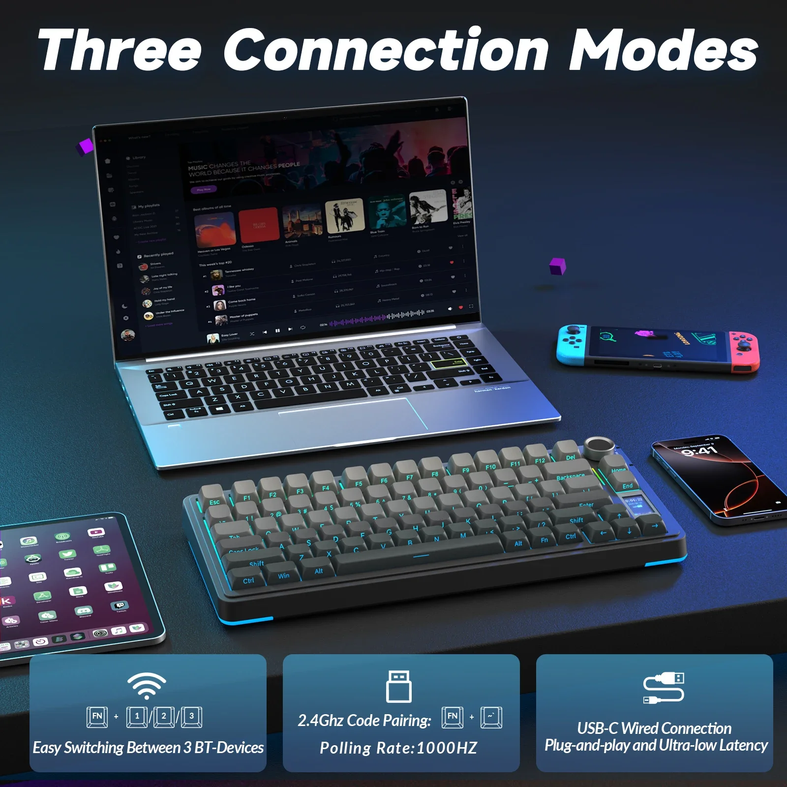 AULA S75Pro 75% Gaming Keyboard RGB Light With TFT Screen Hot-Swappable Mechanical Keyboard for Gaming & Office