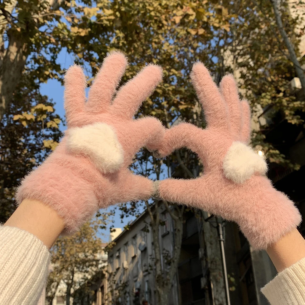 Gants à écran tactile résistants au froid pour femmes, mitaines unisexes en peluche Love Coussins, velours souriant, sports de plein air, cyclisme, hiver