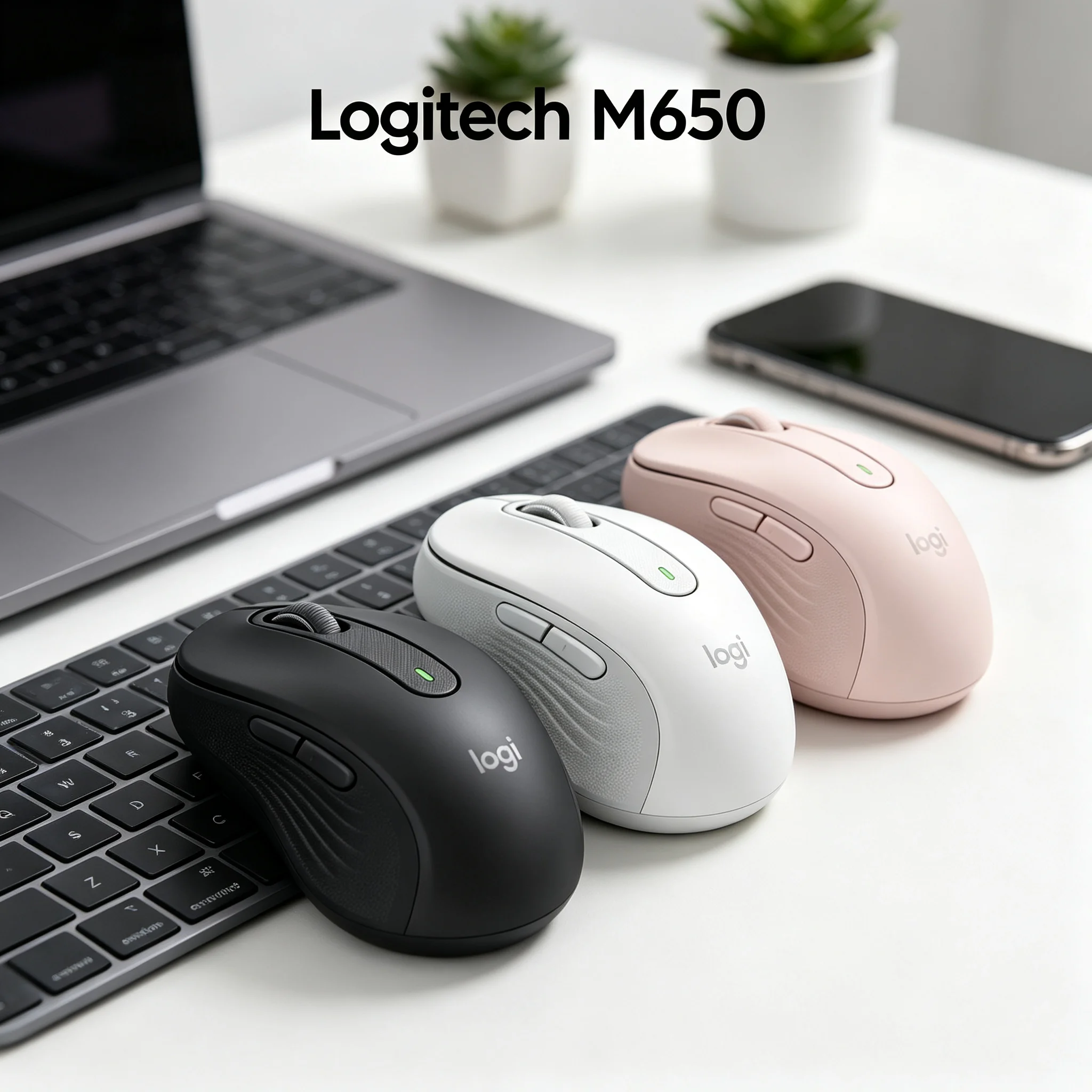 Logitech M650 Signature Wireless Bluetooth Mouse SilentTouch Quiet Click SmartWheel 5 Customizable Buttons 4000DPI Sensor For Bu