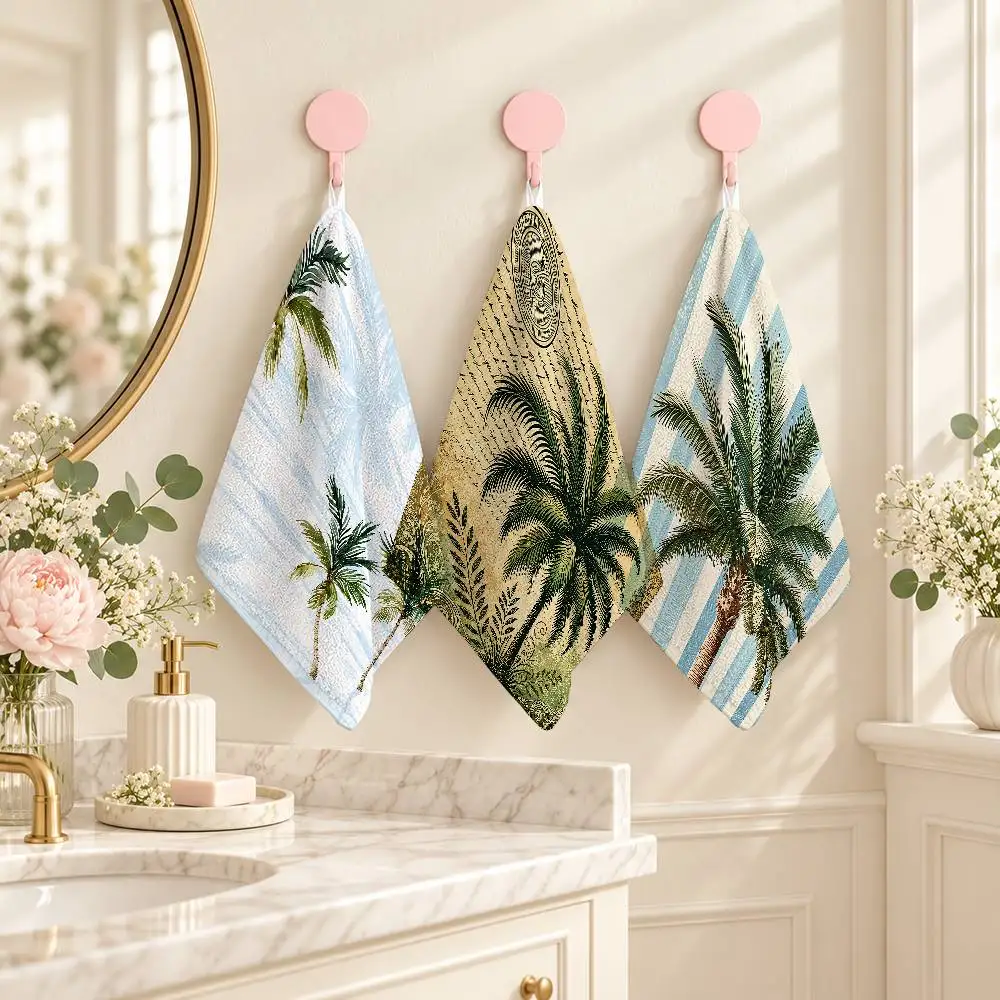 Vintage Modern Hampton Palm Tree Soft Absorbent Printed Small Towel Polyester Cotton Hand Cloth For Kitchen Bathroom Daily Use