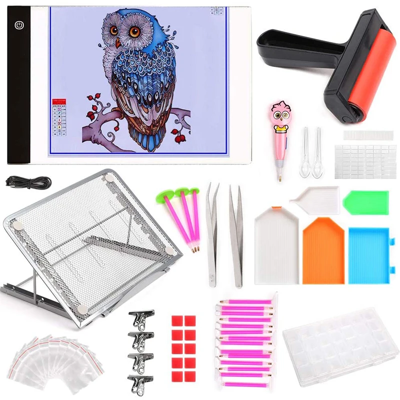 5D Pintura Diamante Kit Ferramentas para Adultos e Crianças, Pintura Acessório, Almofada de Luz, Fácil Utilização, Alta Qualidade