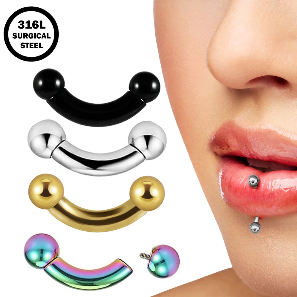 1PC 316L Stainless Steel Big Size Curved Ring Large Gauge Banana Barbell  Internal Threaded Big Gauge Tongue Piercing  Jewelry