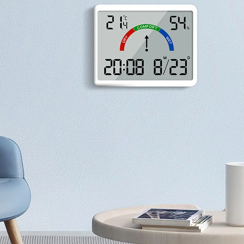 Medidor eletrônico multifuncional de temperatura e umidade, Despertador de tela grande, Termômetro digital, Design magnético