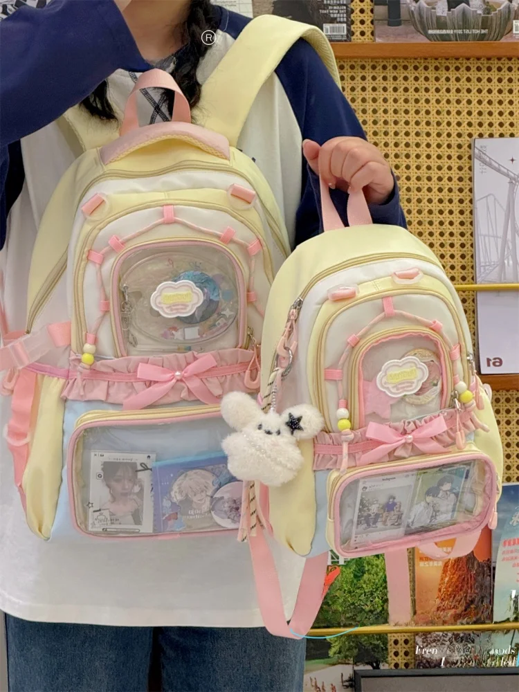 กระเป๋าเป้สะพายหลังใสลายนักเรียนน่ารัก ขนาดใหญ่ จุของได้เยอะ เหมาะสำหรับนักเรียนมัธยมต้นและมัธยมปลาย น้ำหนักเบา