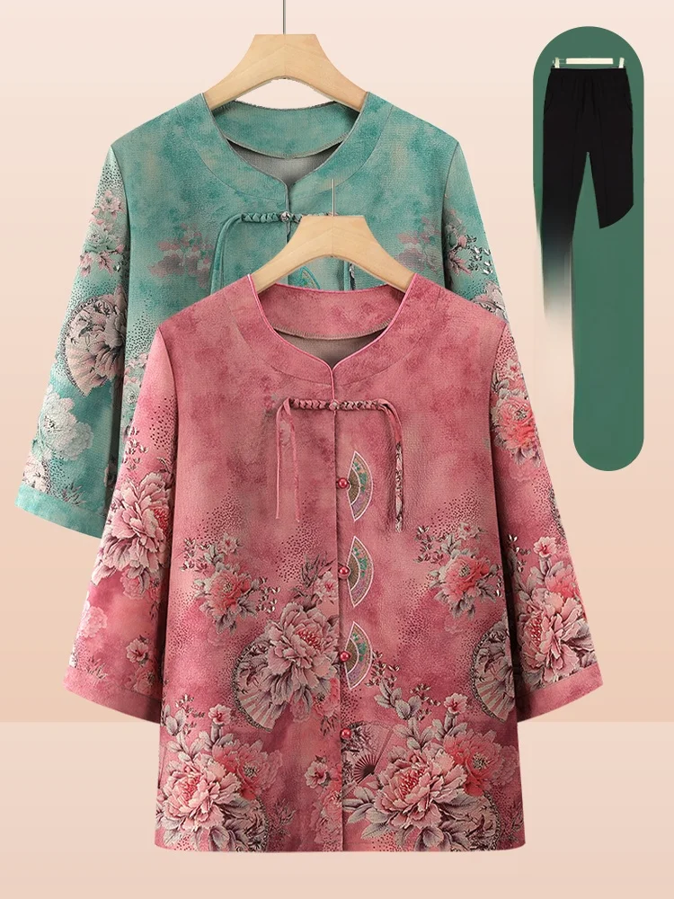 

Женская рубашка в стиле бабушки для свадебных торжеств, свободного кроя, на пуговицах, с коротким рукавом, с цветочным принтом, летний кардиган для женщин среднего возраста