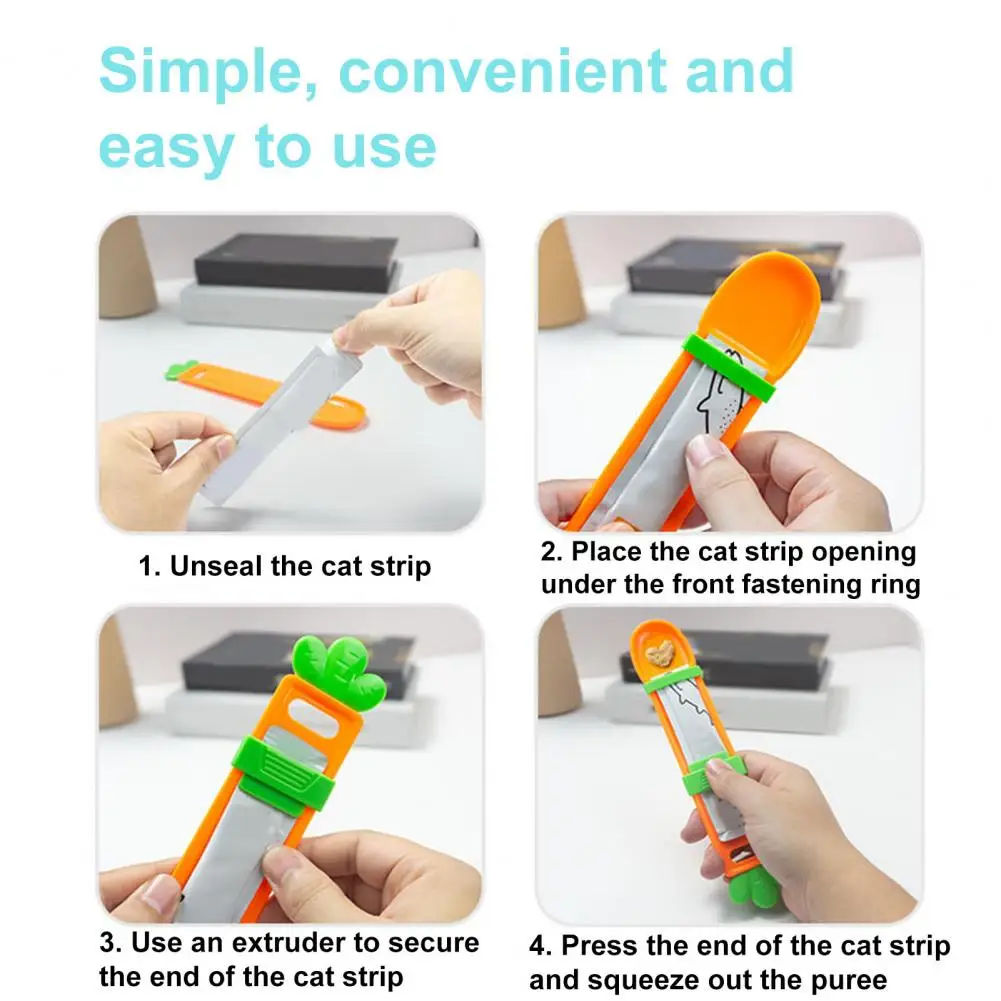 Thumb Press Cat Feeder Effort-saving Radish Design Cat Strip Feeder One-handed Snack Scoop for Pet Eating Squeezer Scrape Dry