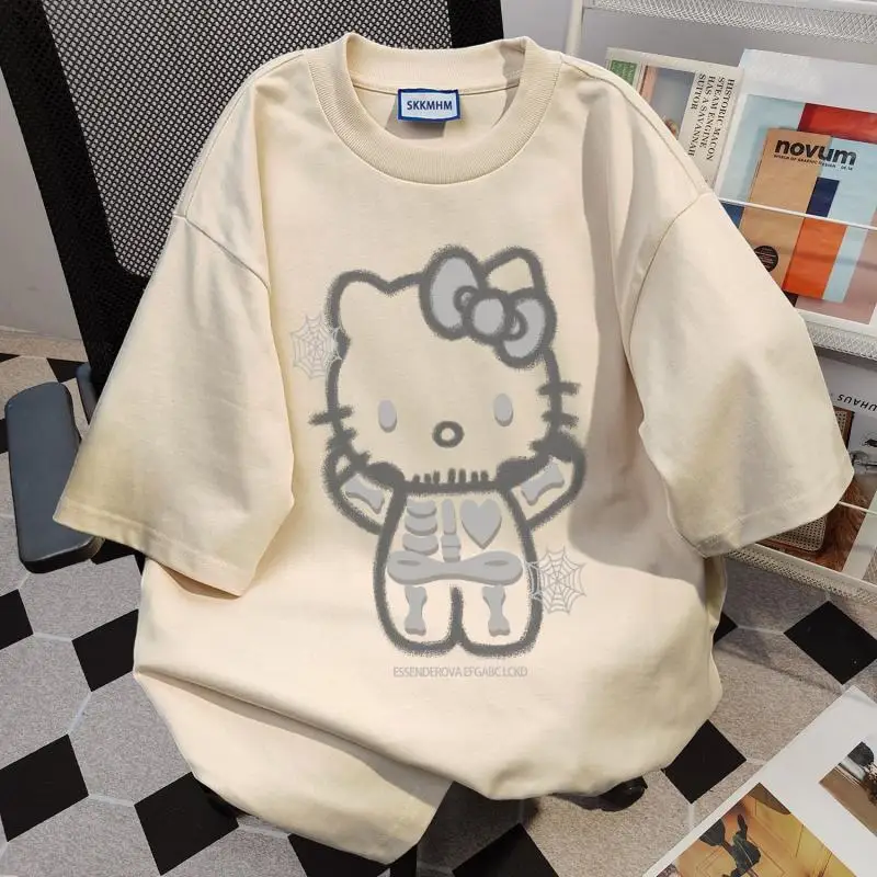 Kawaii Sanrio Hello Kitty T-shirt met korte mouwen Nieuwe stijl Amerikaans studentenmeisje Hoge kwaliteit korte mouwen Cartoon zomer los