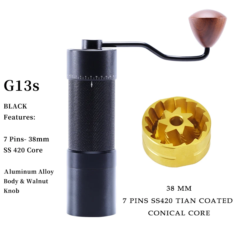 

HAVMORE Portable Steel Burr Manual Hand Seven Core Coffee Bean Grinder Aluminum Alloy Adjustment Coffee Grinder
