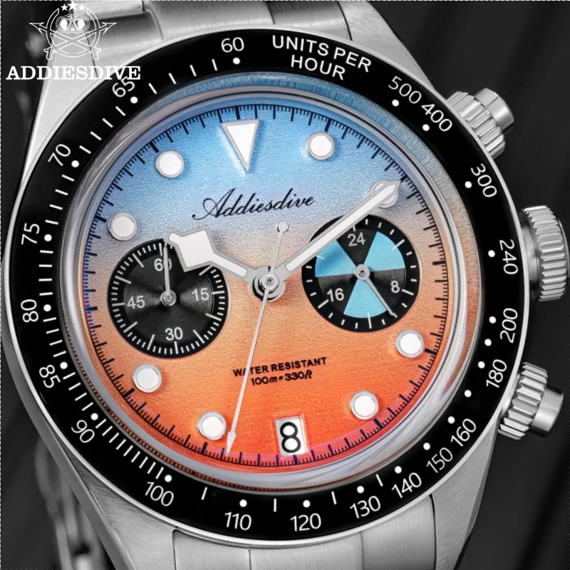 ADDIESDIVE Reloj Hombre Watch For Men VK64 Chronograph BGW9 Luminous 100m Diving Quartz Watch AD2559 316L Stainless Steel Reloj