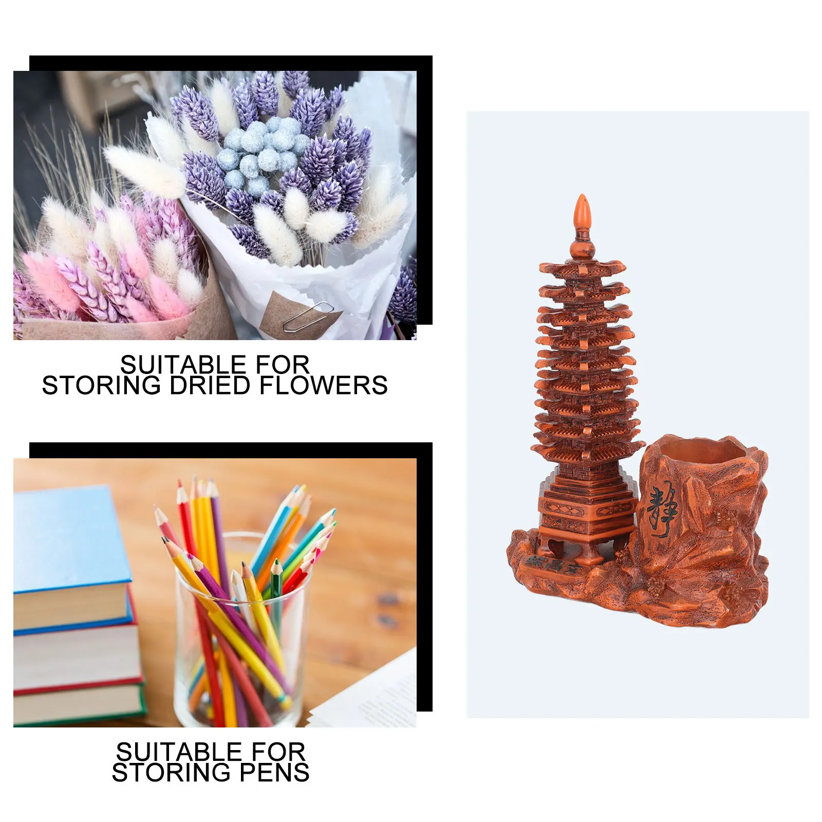 

1Set Tower Design Decorative Pen Holder Resin Vase Lightweight Desktop Organizer for Home Office Study Room