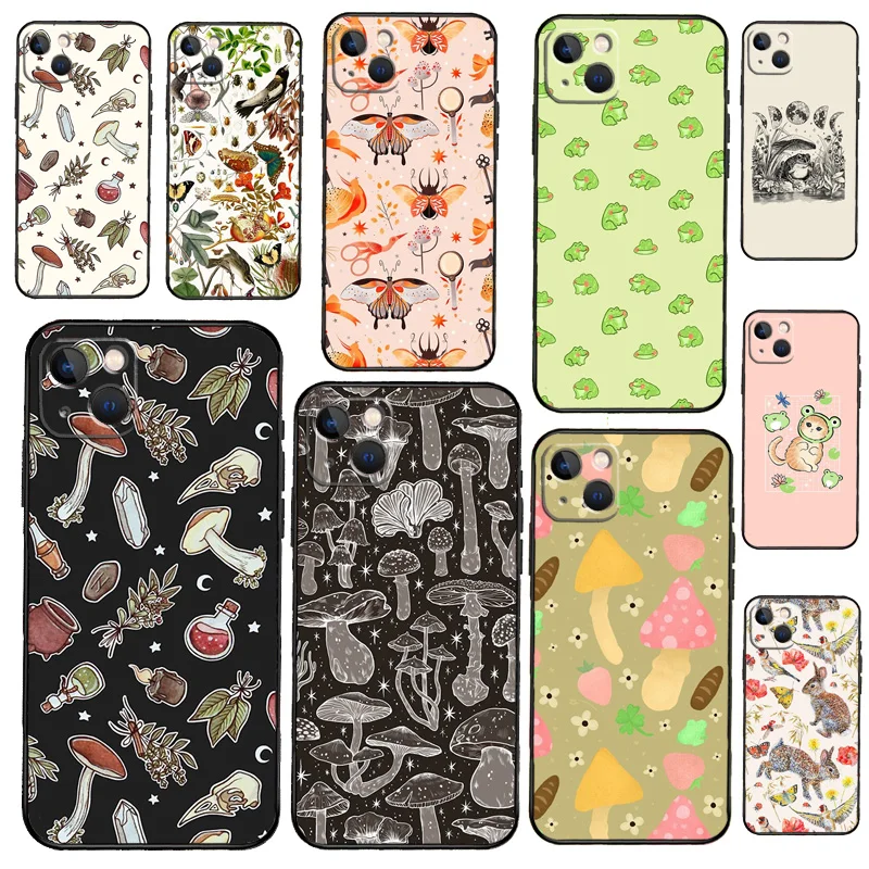 Cottagecore Frog Mushroom Moon Witchy Bumper Phone Case For iPhone 11 12 13 14 15 16 Pro X XR XS Max Plus Back Cover