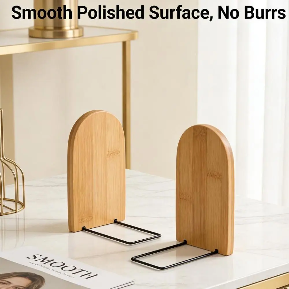 2Pcs Bamboo Bookshelf Anti Slip Detachable Bookends Clip Heavy Duty Book Holding Stopper