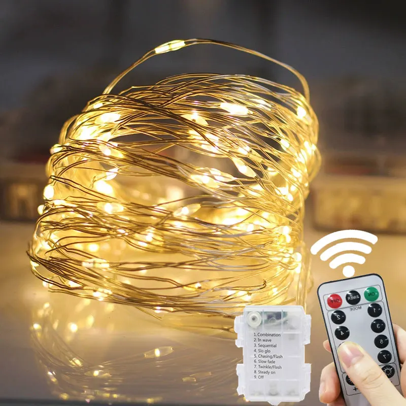 

LED Fairy Silver Copper Wire String Light Battery Box Remote Garland Light Wedding Party Christmas for Home Decoration Lights