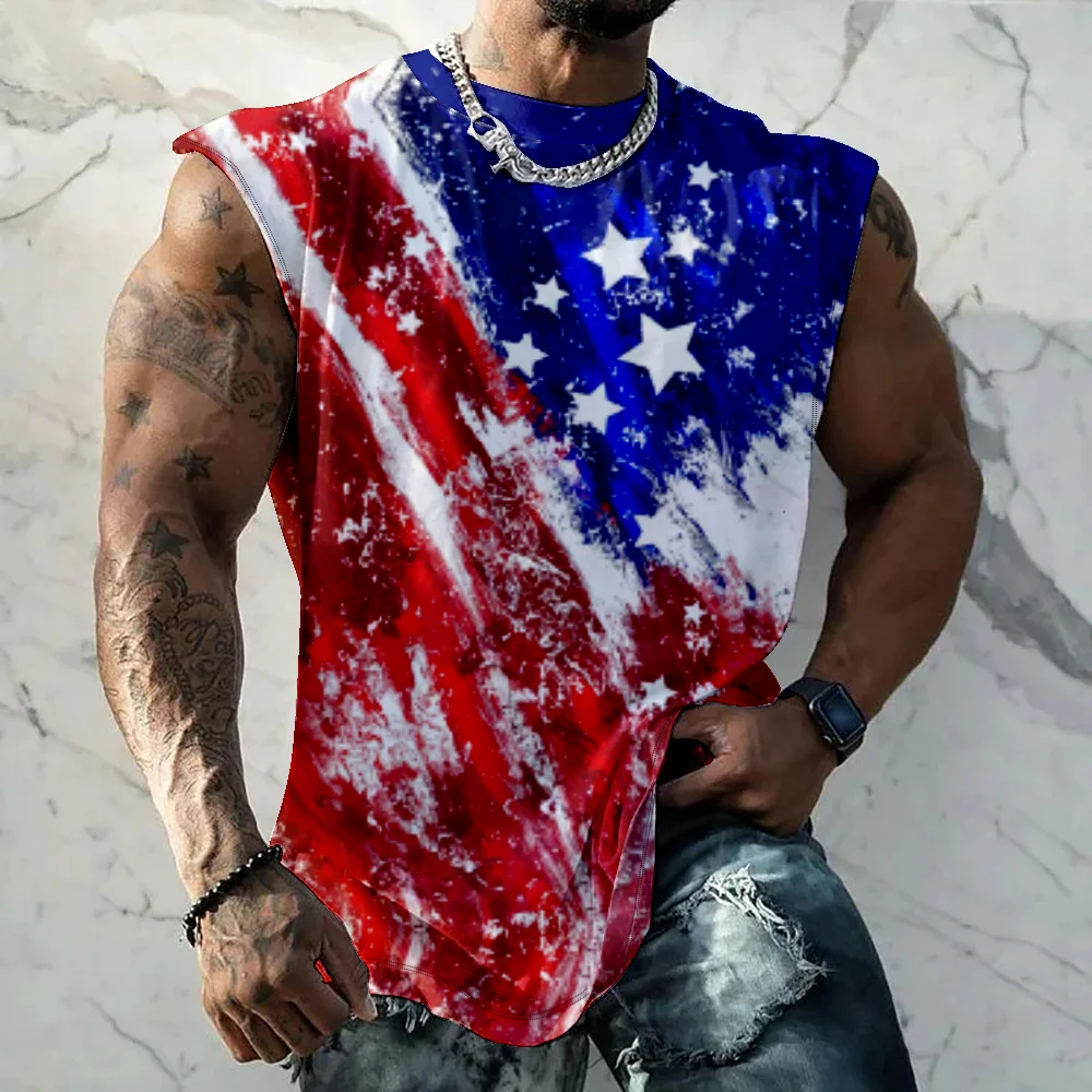 

American Style Men's Tank Top Cool Flag Pattern Sleeveless Shirts Summer Comfortable Loose Tees Man Casual Fitness Vest