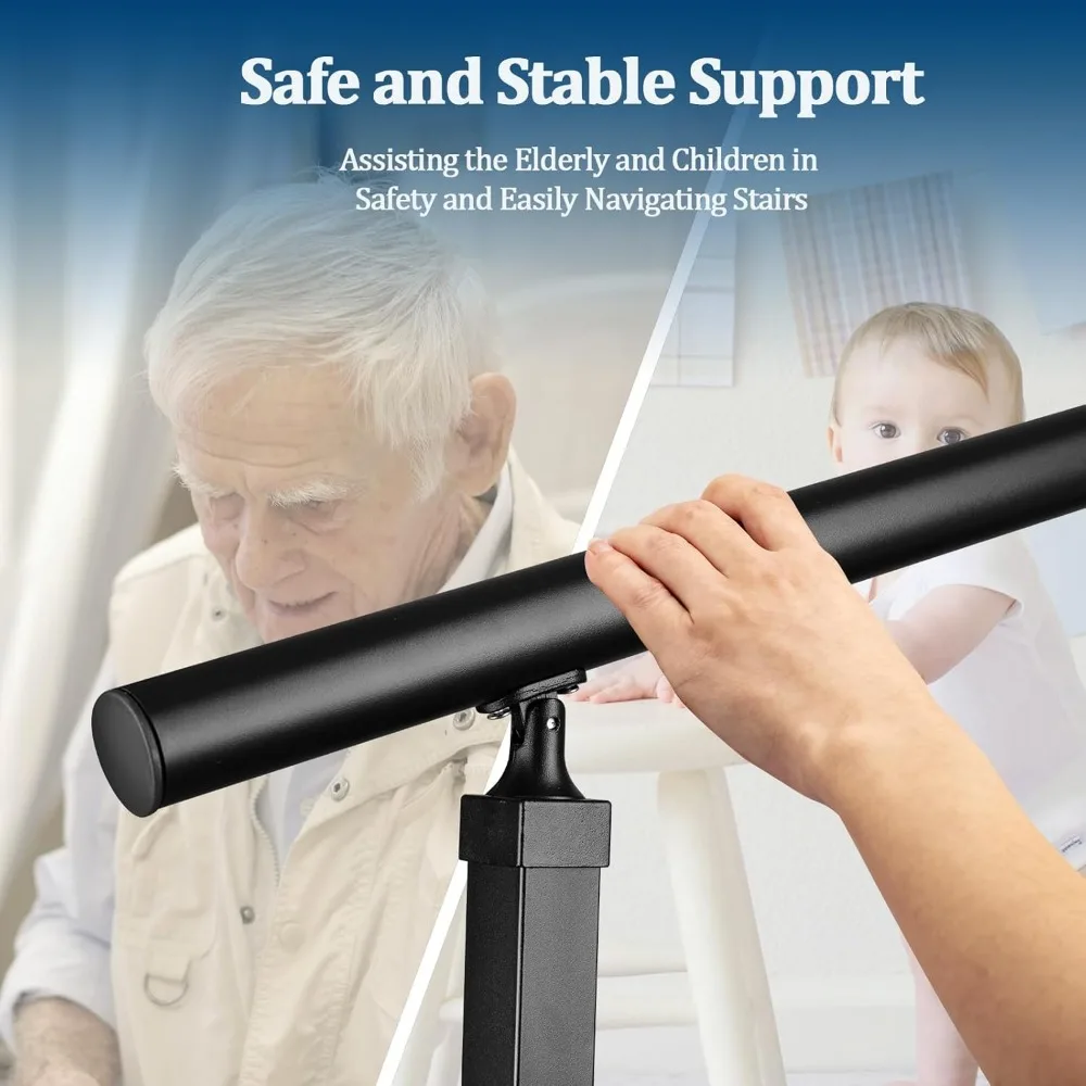 درابزين الدرج الخارجي، درابزين 3-4 خطوات، حديد معزز، خارجي أسود، قضبان أمان متينة من الحديد المطاوع للخطوات