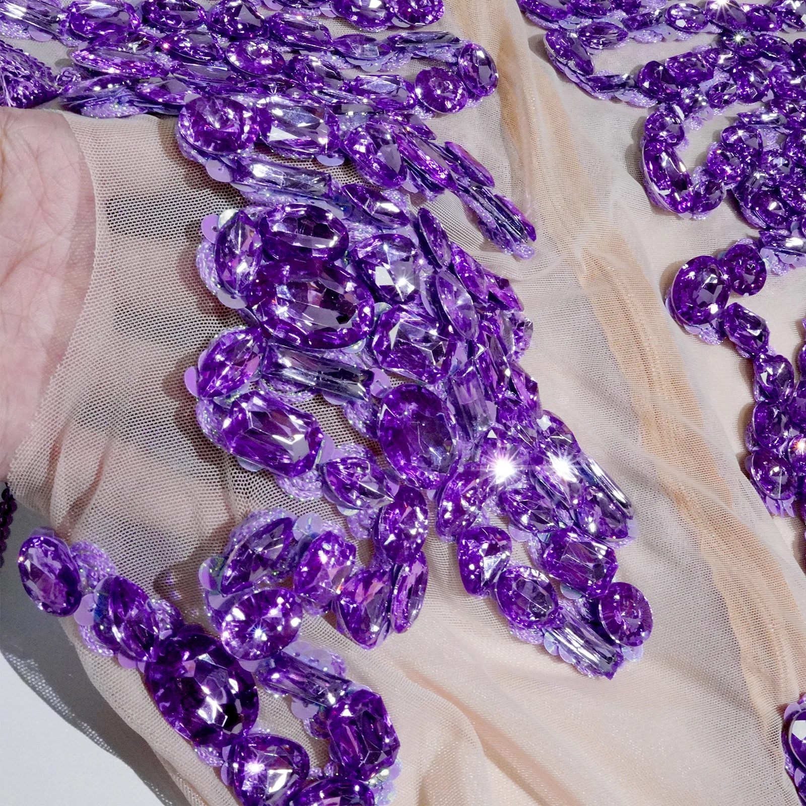 Sparkle Lila Strass Mesh Quasten Trikot Drag Queen Body Bühne Sängerin Leistung Femme Sexy Gogo Kostüm Nachtclub