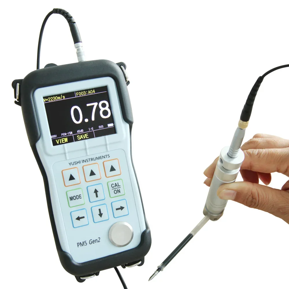 Small Thin Curve Area Thickness Measurement Ultrasonic Thickness Gauge with Delay Line Pencil Probe for Metal Plastic