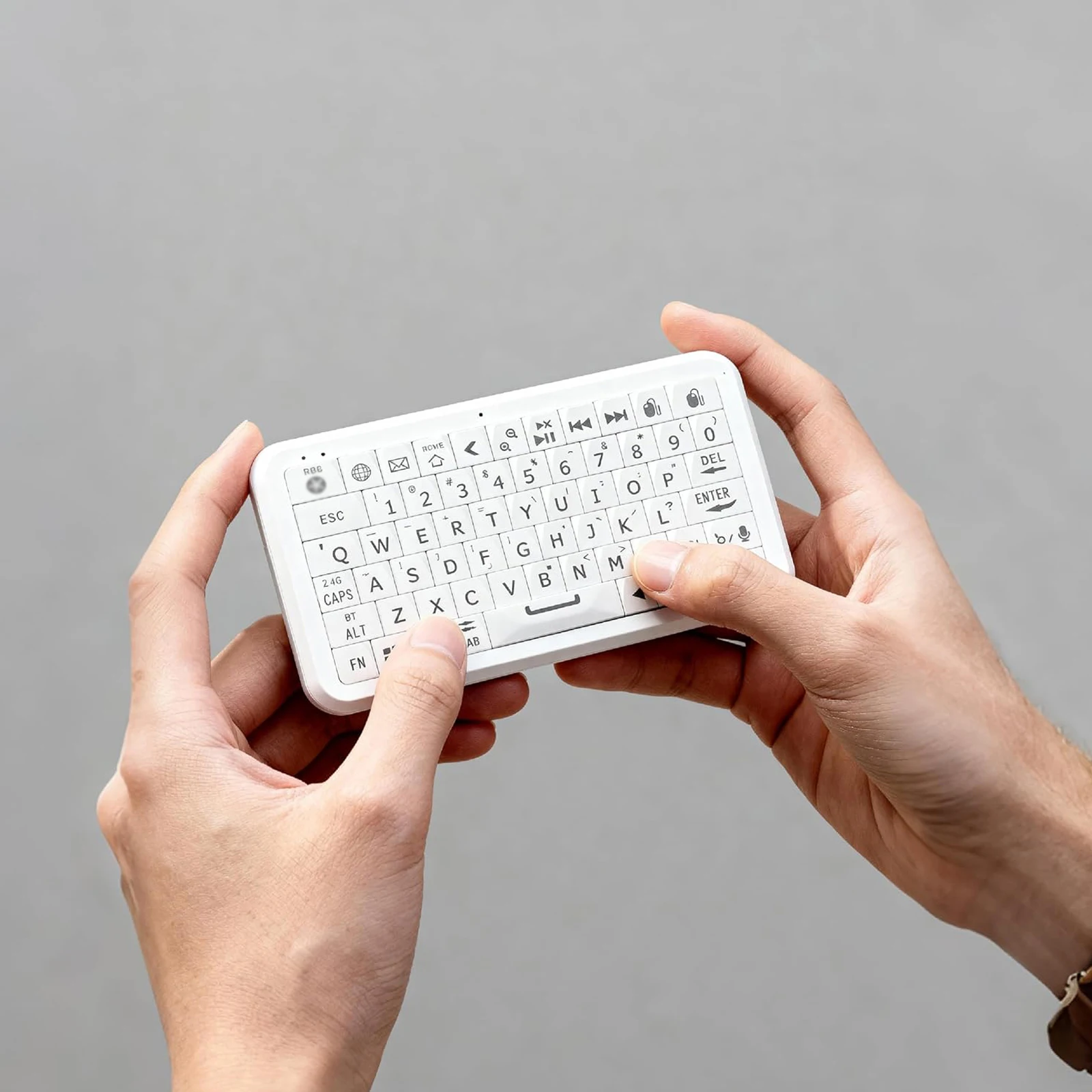 Mini Keyboard with Bluetooth 5.0/2.4G Dual Mode, Gyroscopic Motion Mouse, 64 Keys, RGB Backlight Options,Type-C for Android