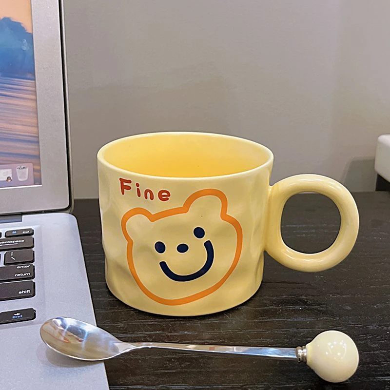 Creative Cartoon Coffee Mugs with Spoon Cute Bear Ceramic Cup Personalized Office Cup Large Capacity Couple Milk Mug Water Cup