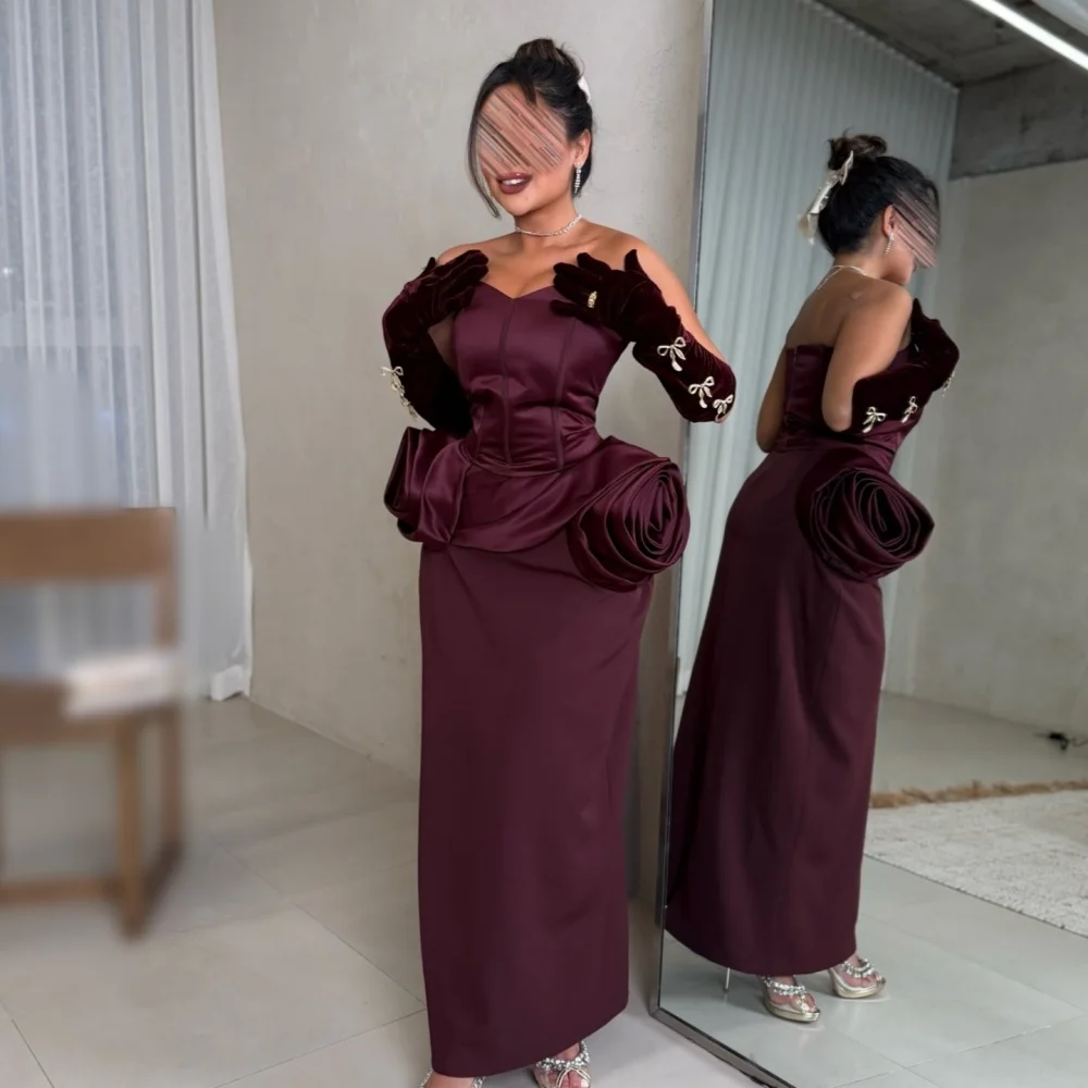 

Customized Charmeuse Handmade Flowers Pleat Sweetheart Neck Straight Midi Dresses Bespoke Occasion Formal Evening Dress Party