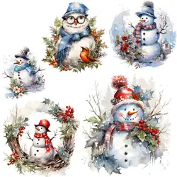 Cute Snowman Design Iron-on Transfer For Clothing DIY A-Level Washable T-shirt Thermal Sticker Beautiful Winter Patches Applique