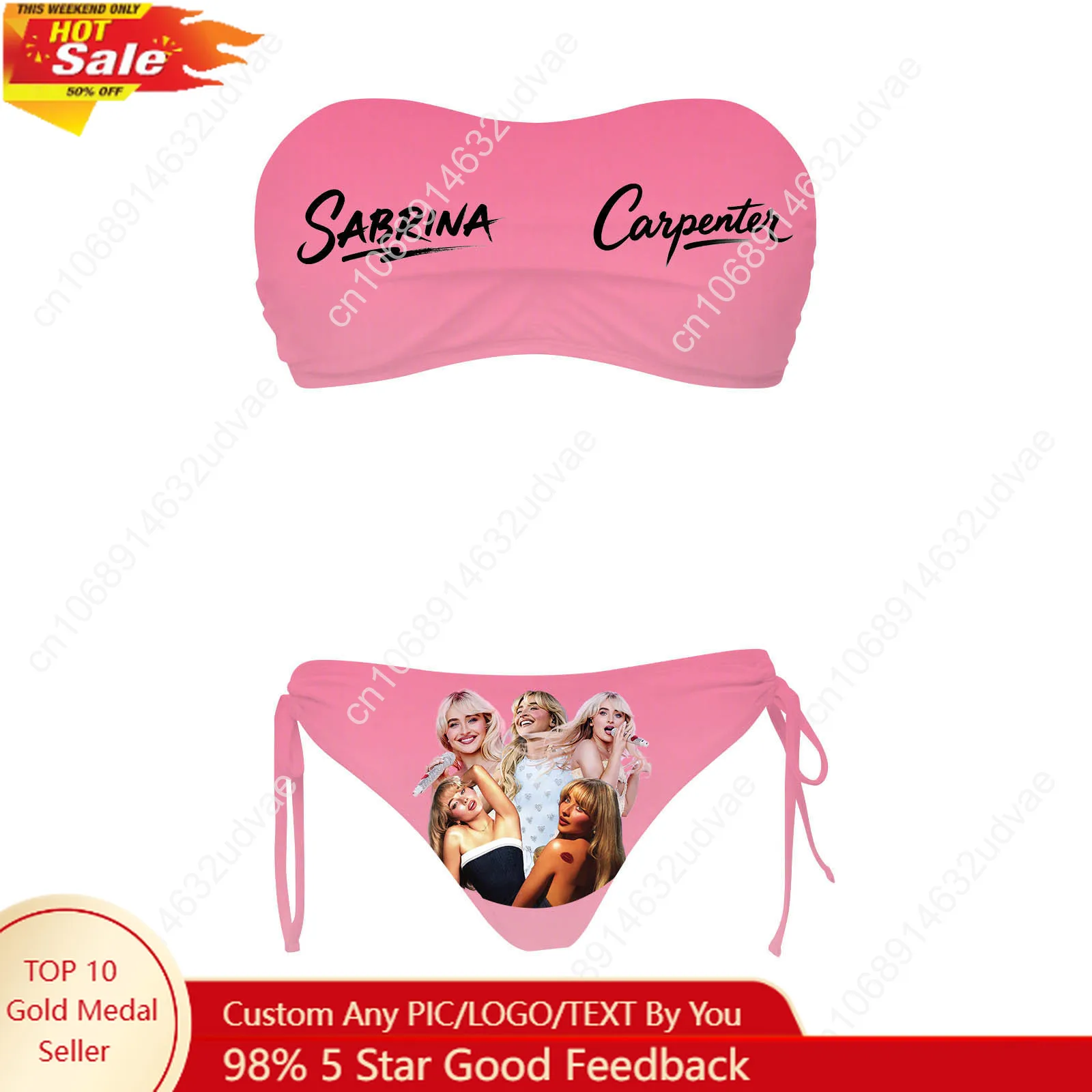 Sabrina Carpenter Swimsuit Womens Drawstring Two Piece Set Bathing Suit Pop Singer Personalized Swimwear Bikini Custom Beachwear