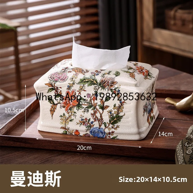 YFY American Retro Ceramic Tissue Box Decorative Ornament European Palace Style Tissue Dispenser for Living Room and Tea Room