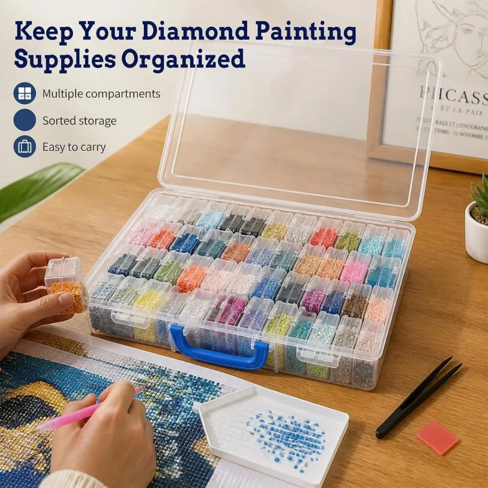 ABRU-Diamond-Painting Box, 60 Compartments, Sorting Box Clear Containers, Removable, Dustproof, For Beads, Craft Supplies