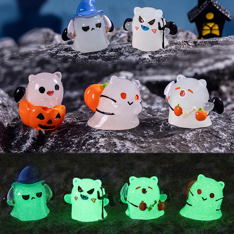 Halloween Cute Pumpkin Ghost Vampire Statue Micro Landscape Miniature Resin Crafts Mini Fairy Garden Ornaments Decoration