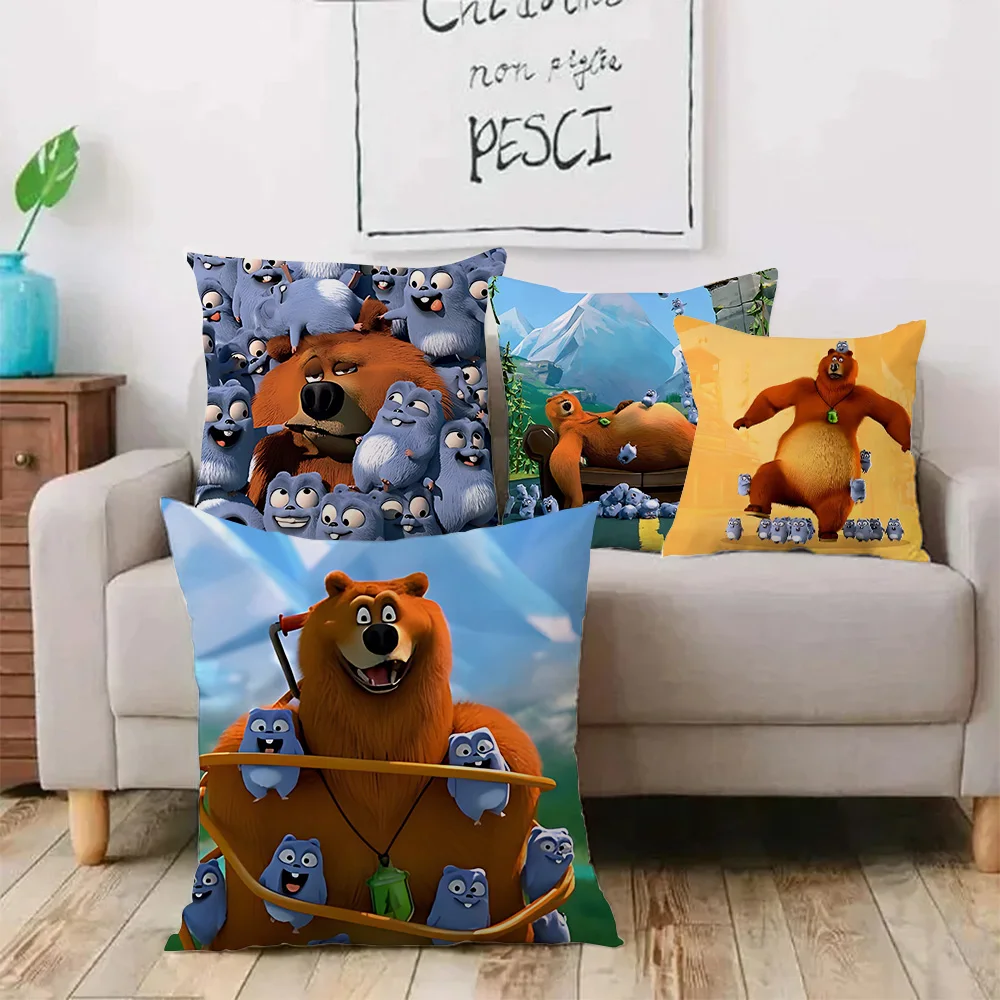 Grizzly And Lemmings Pillow Covers Cartoon Sofa Decorative Home Double-sided Printing Short Plush Cute Cushion Cover